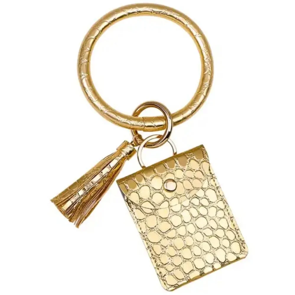 CROCODILE Leather Tassel Wallet Keychain Circle Bangle Bracelet NWT
